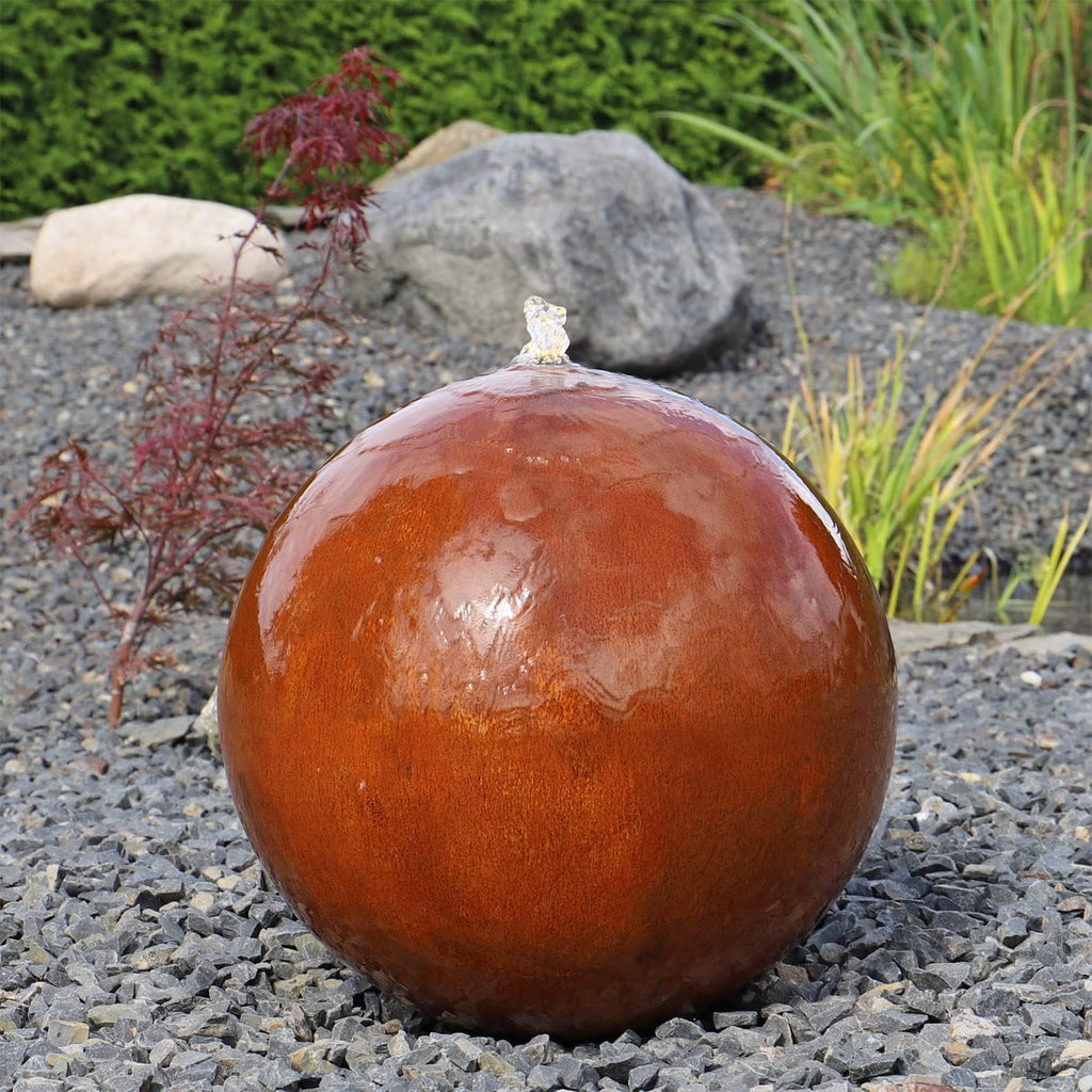 Fuente de esfera de acero corten CLGarden CSB50, fuente de jardín, juego de agua, esfera de óxido, fuente ornamental con iluminación LED