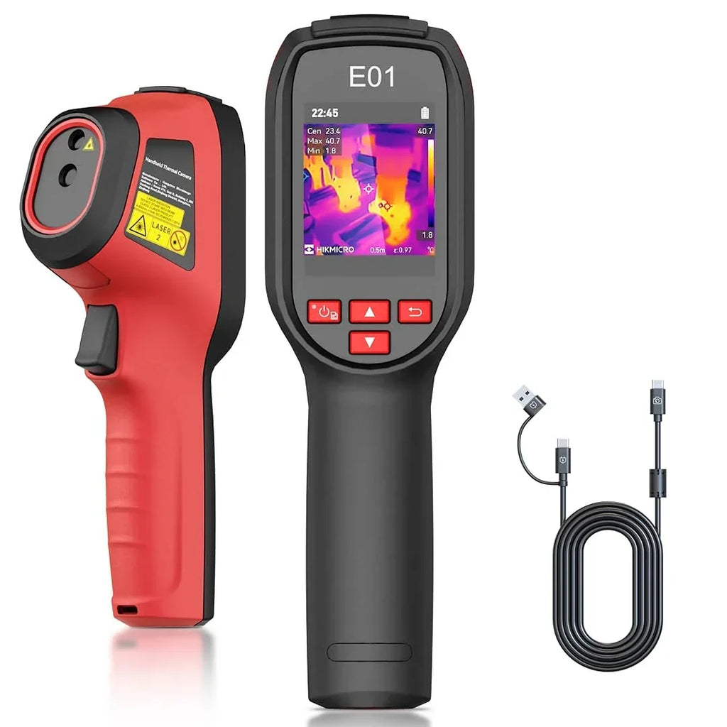 Cámara térmica compacta HIKMICRO E01 con resolución IR SuperIR de 240x240, 20 Hz, de mano, con puntero láser, de -20 °C a 400 °C