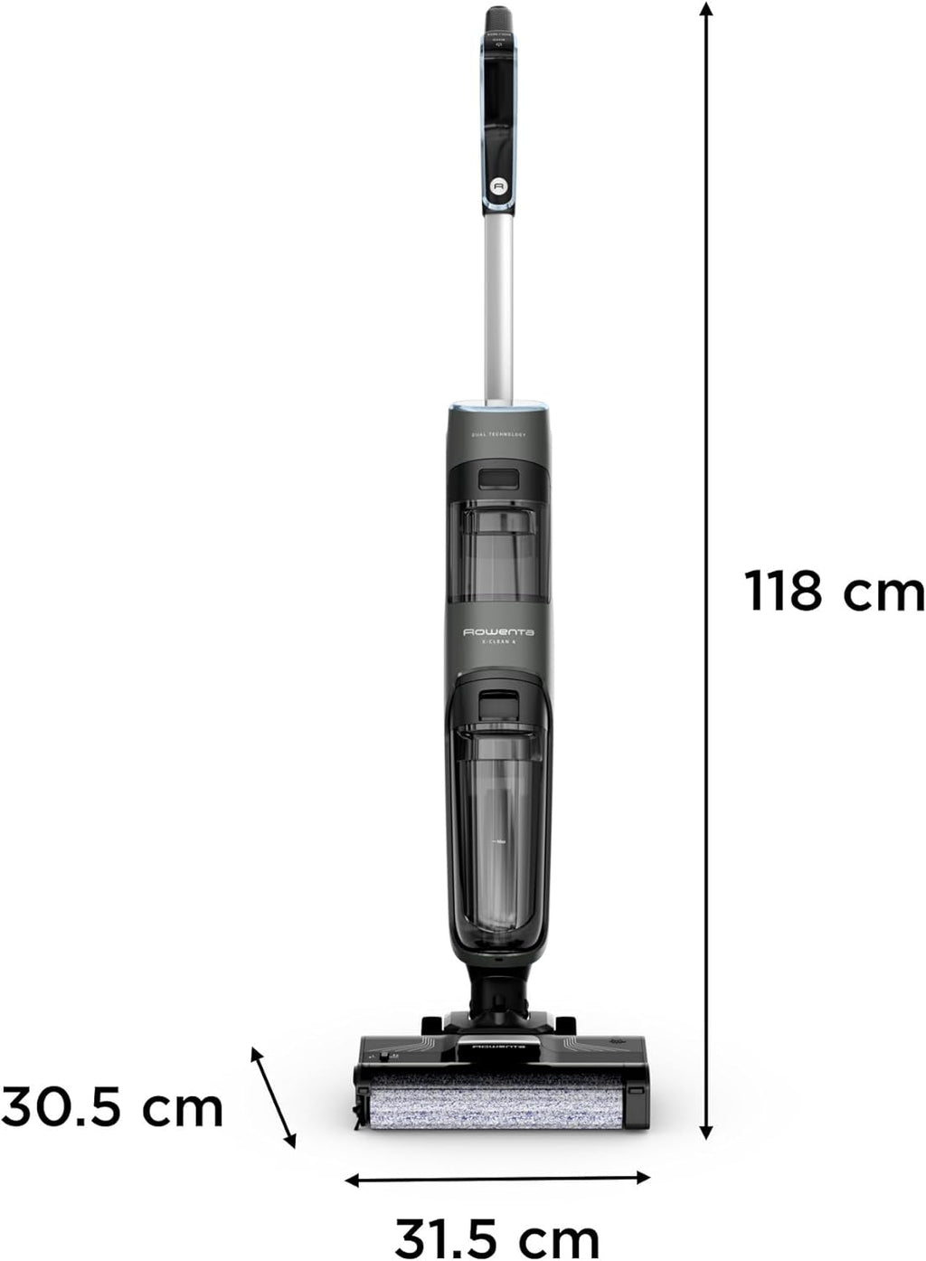 Aspirador escoba friegasuelos inalámbrico Rowenta X-Clean 4, aspiración y fregado potente, inteligente, 50 min de autonomía, autolimpieza GZ5037WO, negro