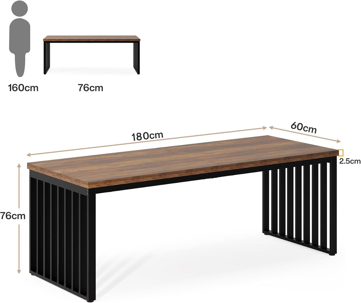 Escritorio Tribesigns de 180 cm, mesa de computadora grande, escritorio para PC, mesa de oficina con estructura de metal resistente, estación de trabajo para oficina en casa, mesas de despacho, mesa de conferencias (sin silla) (marrón)
