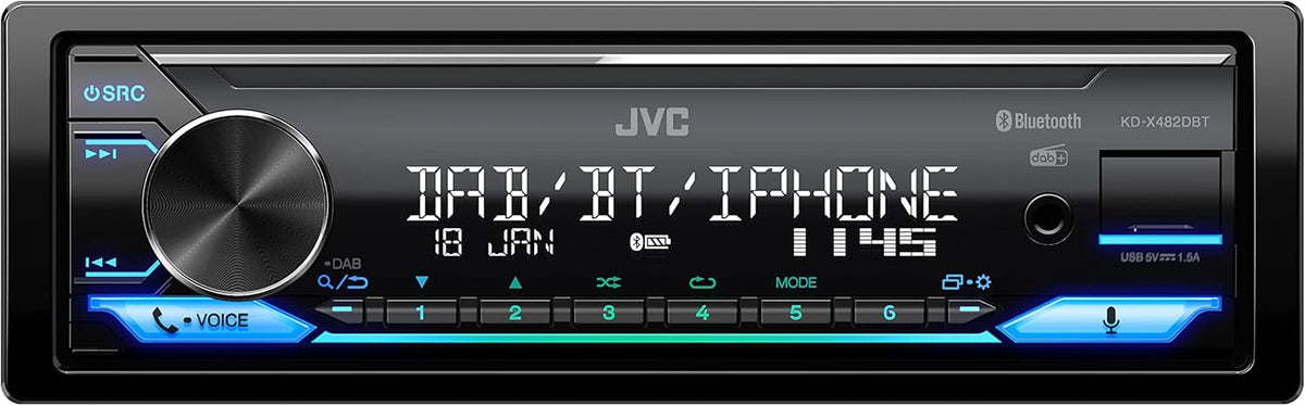 Autorradio JVC USB, iPod, Bluetooth, Dab+, KD-X482DBT Negro