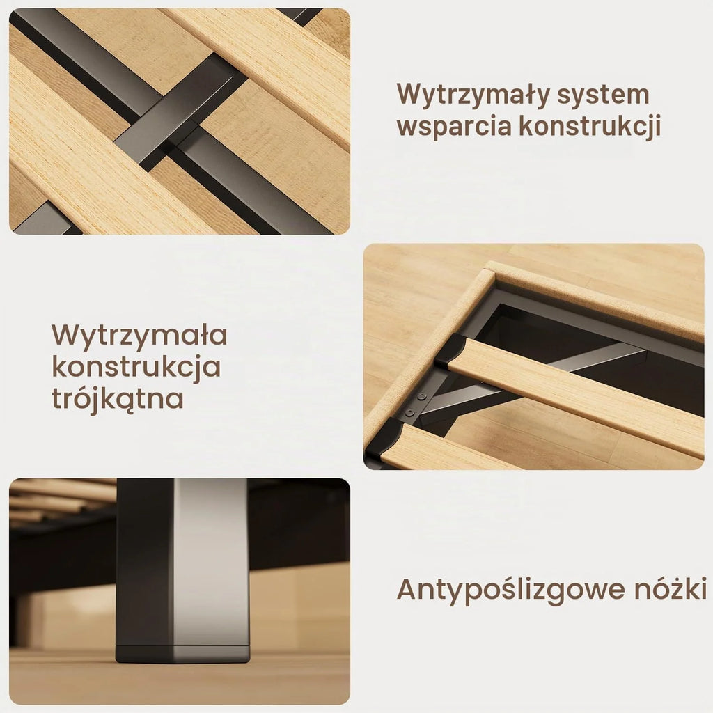 Xbro Łóżko tapicerowane 160 x 200 cm z oświetleniem LED i stacją ładującą (USB/gniazdko), pływający wygląd, tapicerowany zagłówek ze schowkiem, stelaż listewkowy, beżowe (bez materaca)