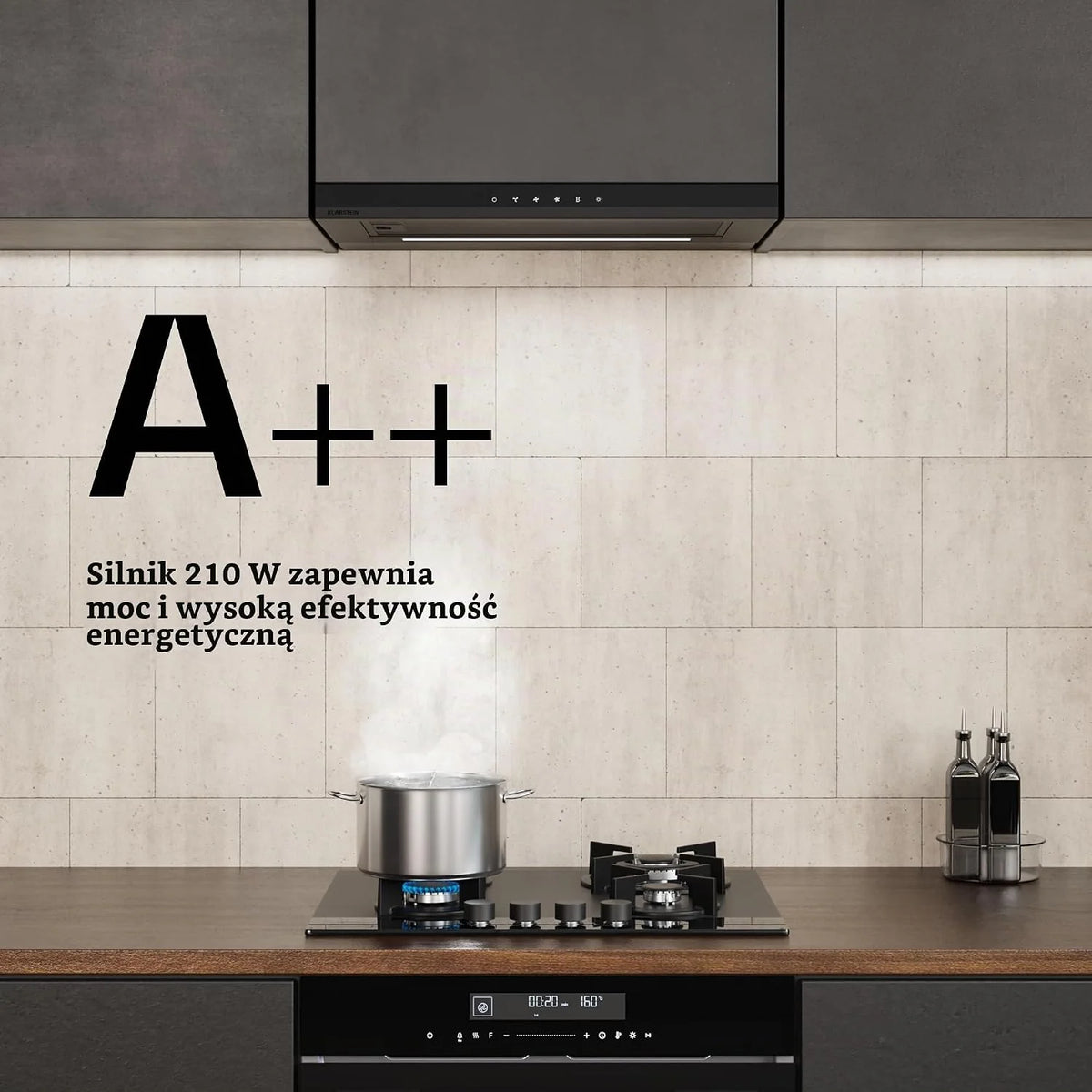 Klarstein Okap kuchenny, Velaire 60cm, podblatowy, rozkładany, 896 m³/h boost, dotykowy, klasa energetyczna A++, LED, cichy, aluminiowy i z filtrem z węglem aktywnym, blatowy kuchnia, czarny
