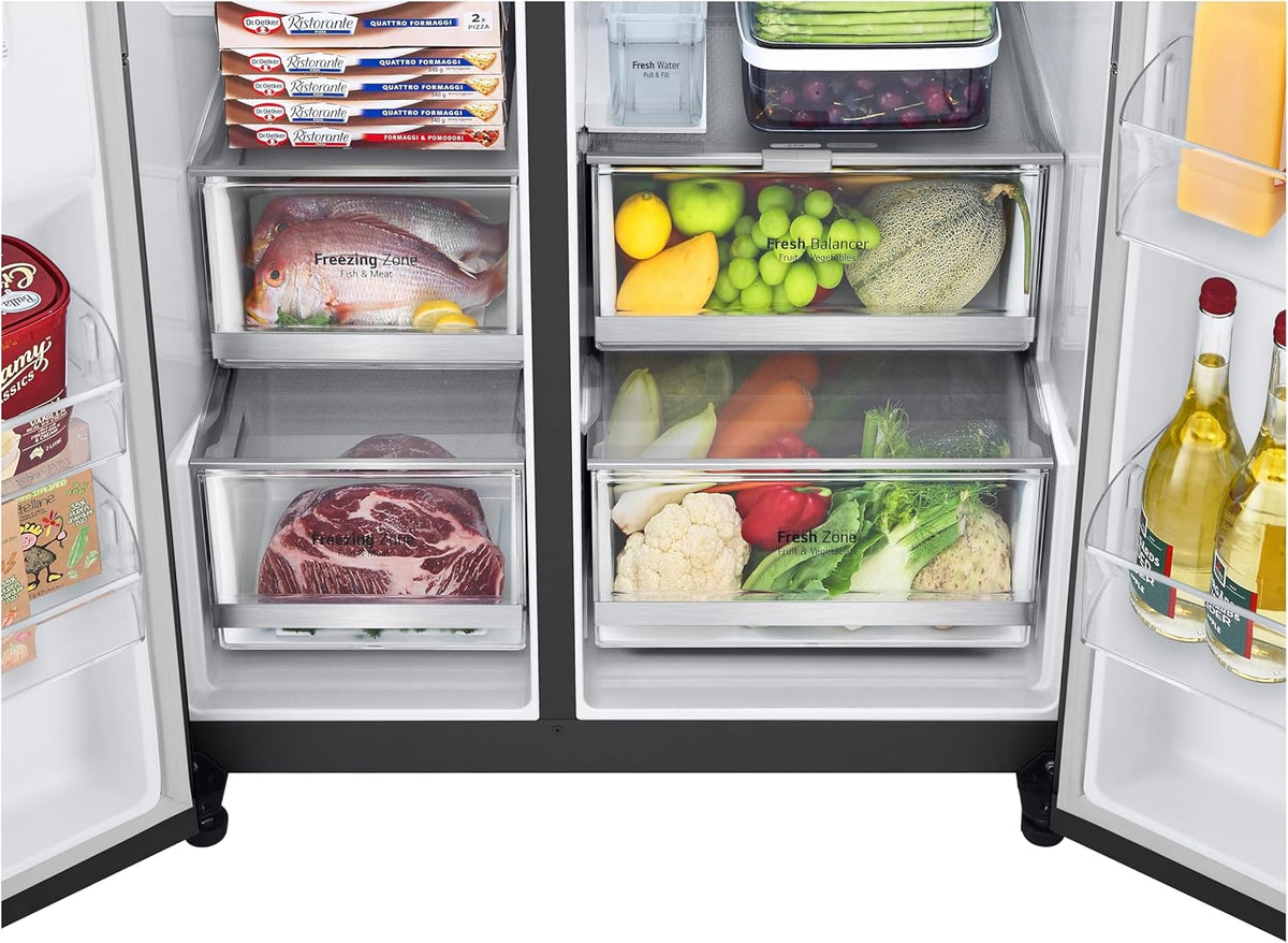 Frigorífico Side by Side LG GSGV81PYLL, Clase E, 635 L, Instaview, frigorífico con congelador, dispensador de hielo, hielo picado y agua, Total NoFrost, compresor Smart Inverter, Wi-Fi