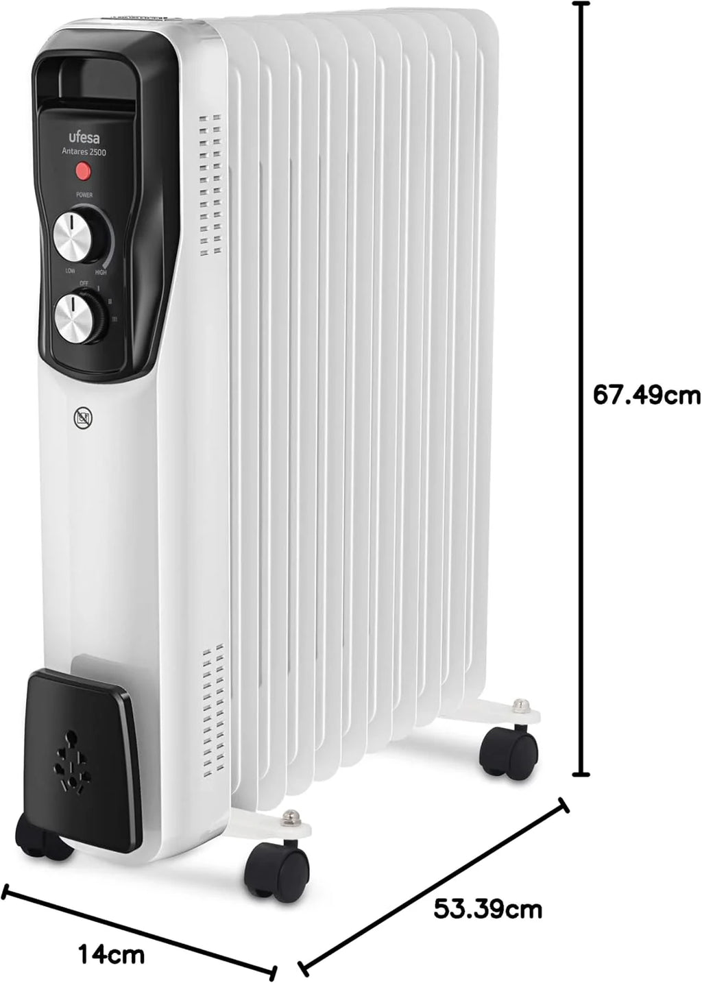 Ufesa Antares 2500 grzejnik olejowy, 11 elementów, 2500W, regulowany termostat, uchwyt i koła transportowe