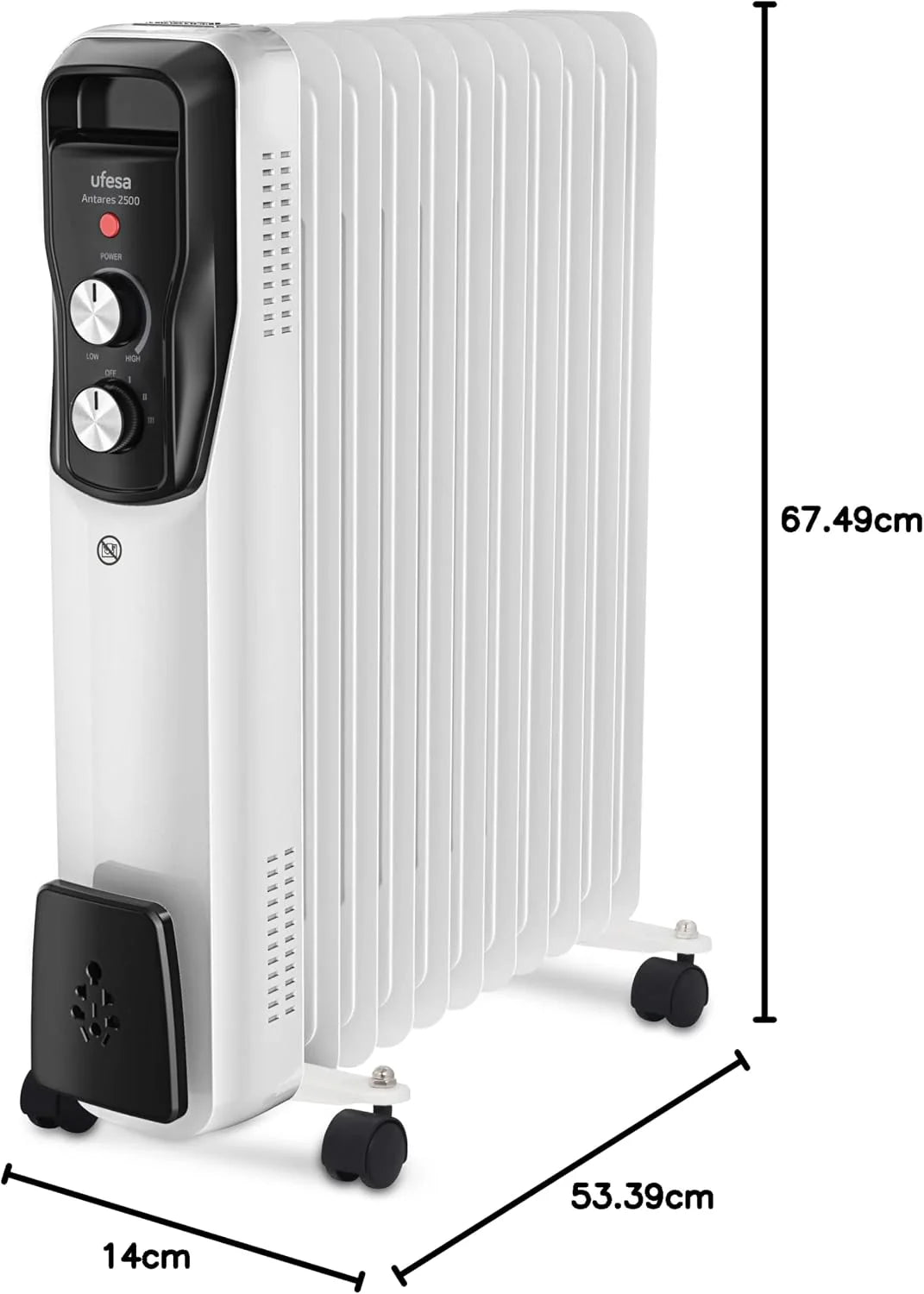 Ufesa Antares 2500 grzejnik olejowy, 11 elementów, 2500W, regulowany termostat, uchwyt i koła transportowe