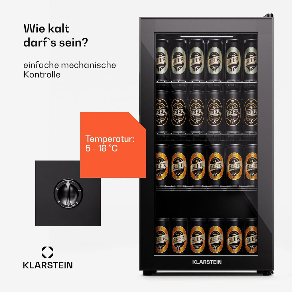 Mininevera Klarstein con puerta de cristal para habitaciones, refrigerador de bebidas con estantes ajustables, pequeño de 80 litros, frigorífico silencioso para interiores/exteriores