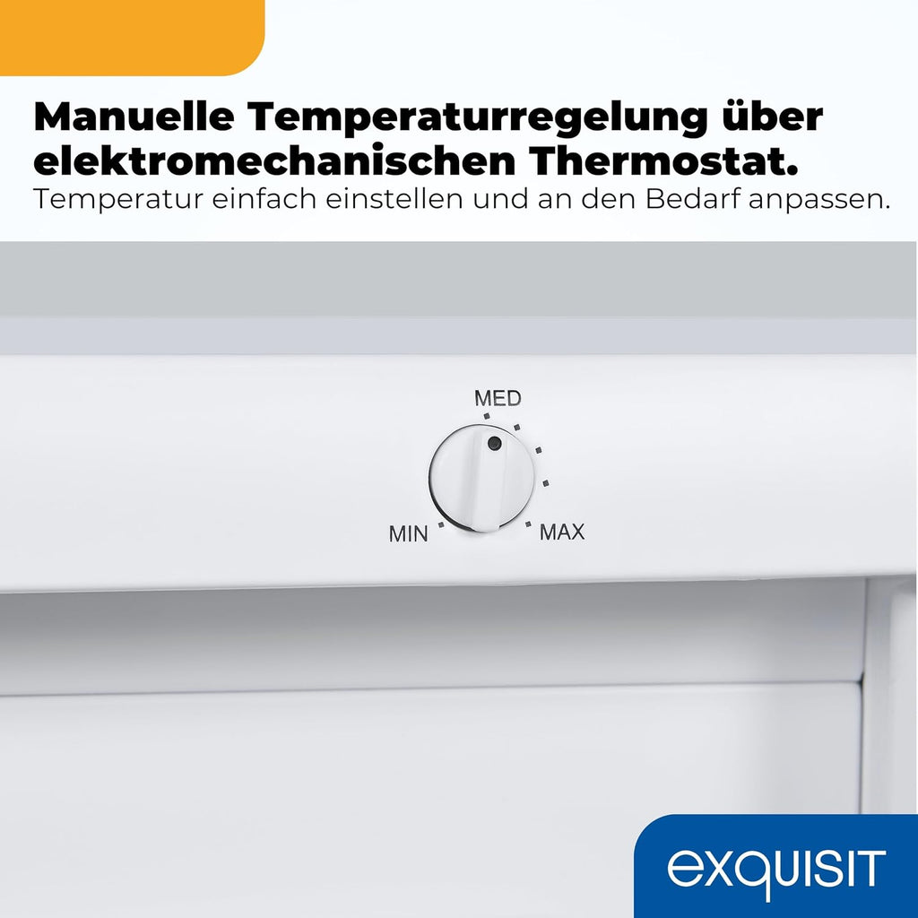 Congelador Exquisit | 91 l de capacidad útil, clase de eficiencia energética E, 40 dB(A) | diseño compacto, congelación de 4 estrellas, control manual de temperatura, puerta reversible | GS512-040E blanco