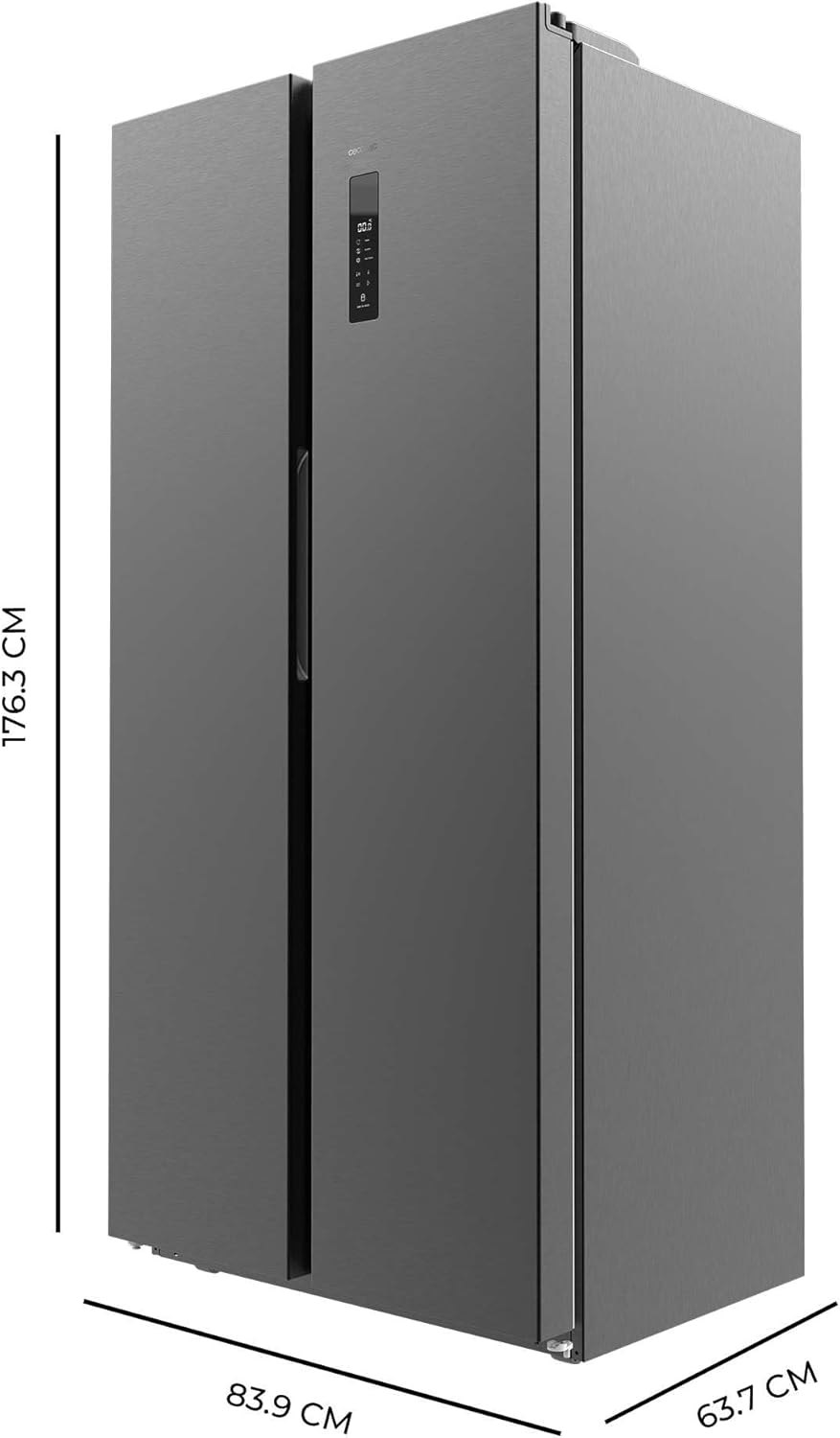 Frigorífico americano de 2 puertas Cecotec Bolero CoolMarket SBS 430 Dark E. Side by Side de 430 L, 176 cm de altura y 84 cm de ancho, sistema Multi Air Flow, Total No Frost, motor Inverter Plus