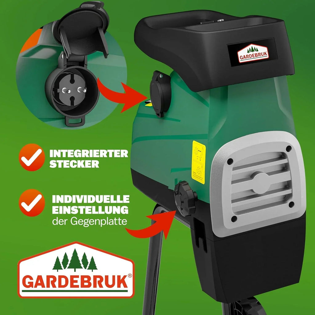Trituradora de rodillo eléctrica DBHC002 3100 W hasta 44 mm de grosor de rama con 2 bolsas de recogida de 60 L