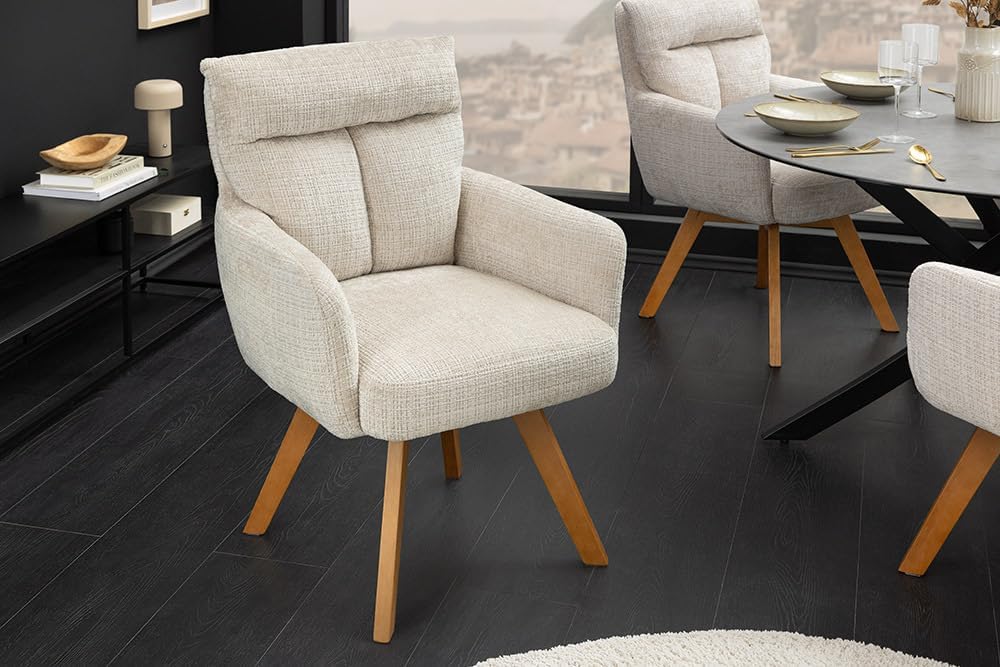 Silla giratoria Riess Ambiente Big George - Champán - Felpilla con reposabrazos madera de haya natural silla de comedor diseño retro