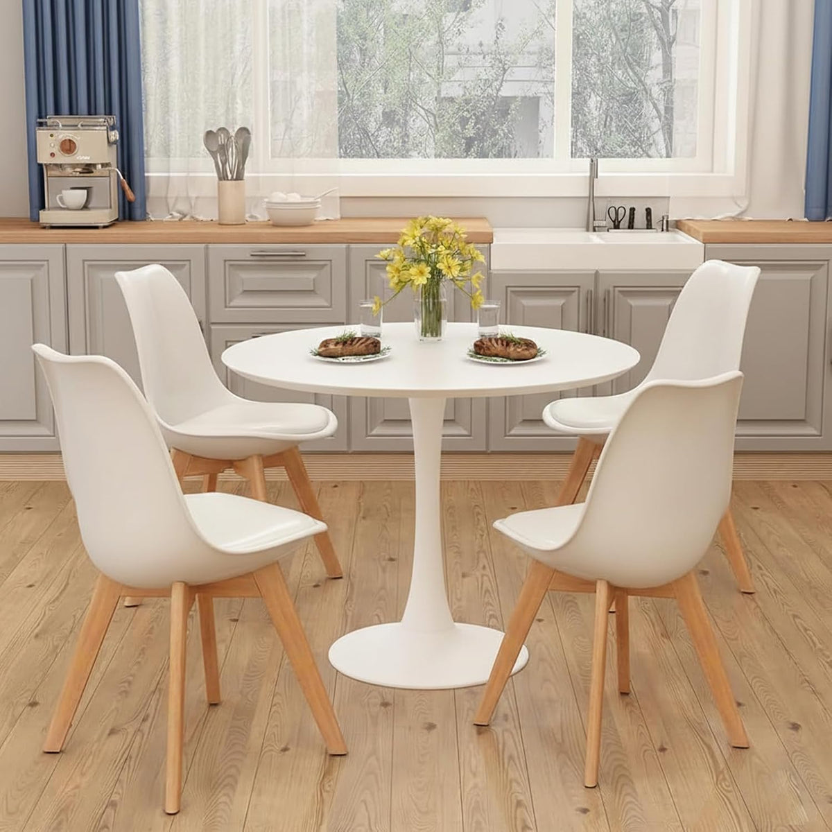 Mesa de comedor redonda extensible, 100/140x100x75 cm, mesa de comedor elíptica de madera para 2-8 personas, mesa de centro para cena, sala de estar y comedor (completamente blanca)