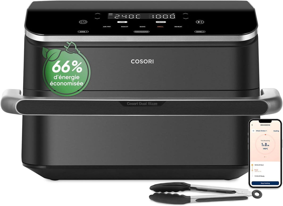 Freidora de aire COSORI Twinfry de 10L, freidora sin aceite con doble resistencia, Airfryer de zona dual con separador extraíble, 5 en 1, gran capacidad, cocción óptima, 40℃-240℃, control inteligente mediante App
