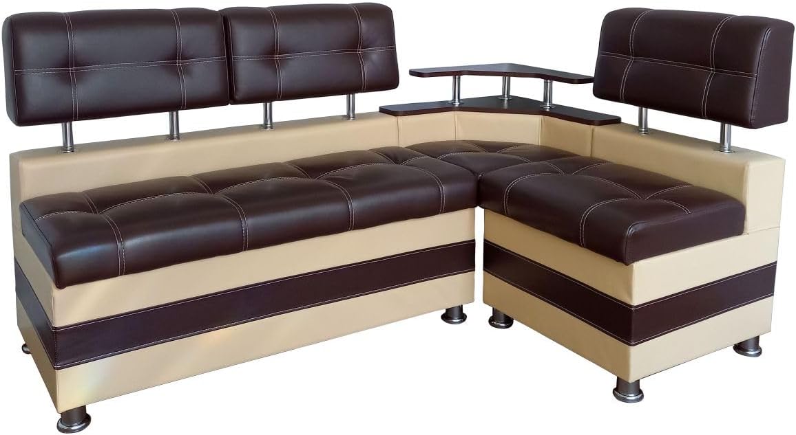 Banco esquinero Rodnik color latte, rincón de comedor, banco con repisa y espacio de almacenamiento