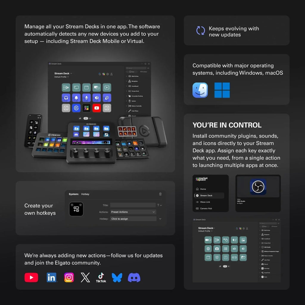 Controlador de streaming Stream Deck XL 10GAT9901 con 32 teclas macro LCD USB-C para OBS, Twitch, YouTube, Mac y PC