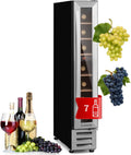 Vinoteca Klarstein, nevera para bebidas de 1 zona, pequeña vinoteca empotrable estrecha, enfriador de vino de 20 l con puerta de cristal, nevera para botellas interior/exterior, frigorífico para vinos 5-22 °C, 7 botellas
