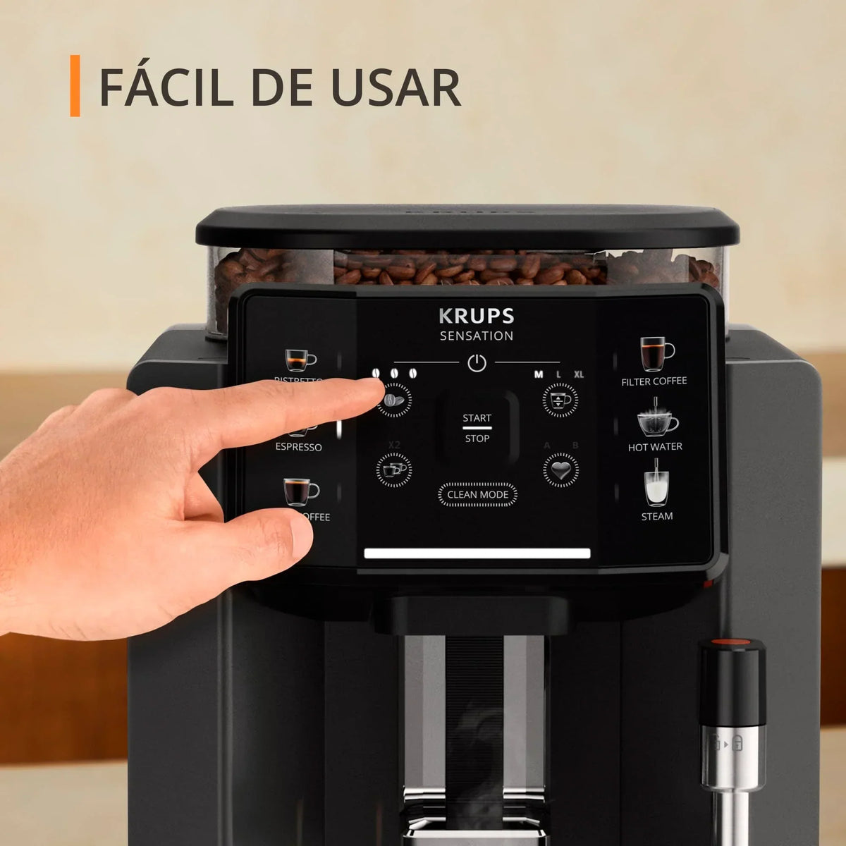 2025 Krups Essential - Cafetera superautomática, 15 bares de presión, molinillo cónico de metal, con selección de cantidad e intensidad de café, 1,7 l, 1 taza, acero, pantalla LCD + accesorios para leche