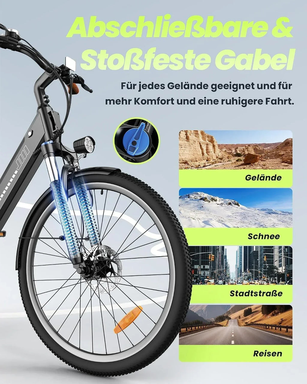 Bicicleta eléctrica urbana UcityS de 26 pulgadas, 250 W, 7 velocidades, autonomía PAS de 55 millas