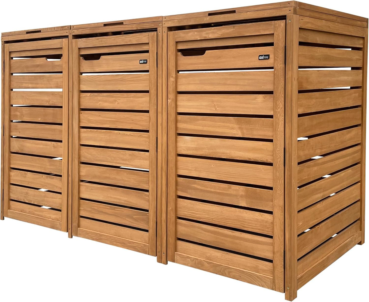 AXI Lex Cubrecontenedor de madera marrón | Cerramiento para 3 cubos de basura - 240-720 L | Caja de almacenaje para cubos de basura