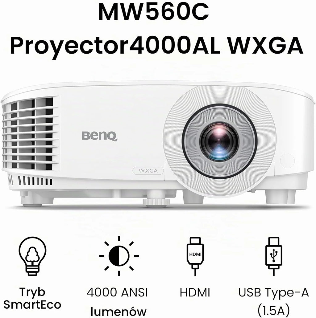 BenQ MW560C WXGA, projektor DLP 4000 lumenów, kontrast 20000:1, łatwa instalacja i technologia SmartEco zapewniają długotrwałą wydajność