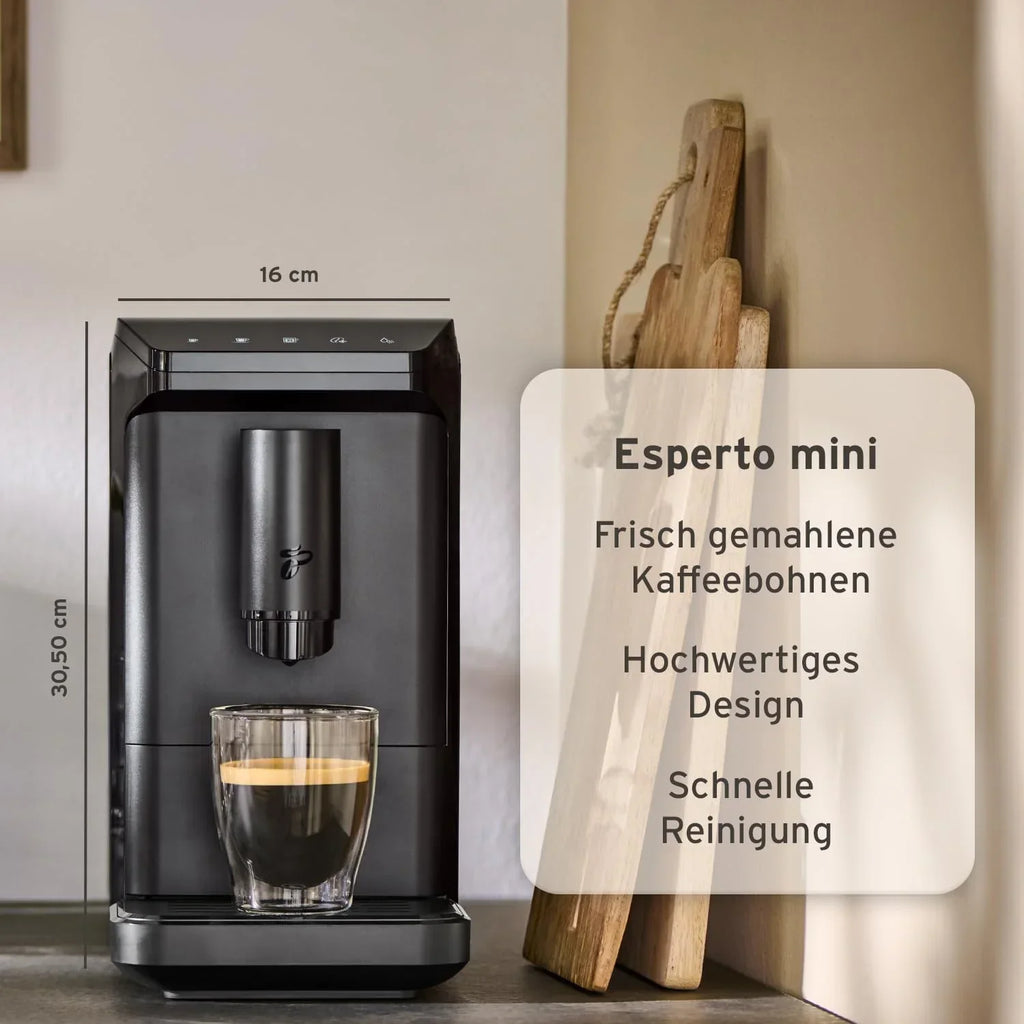 Cafetera automática Esperto mini MSA23107 para espresso y café crema, 16 cm de ancho, compacta, depósito de granos de 1,1 L