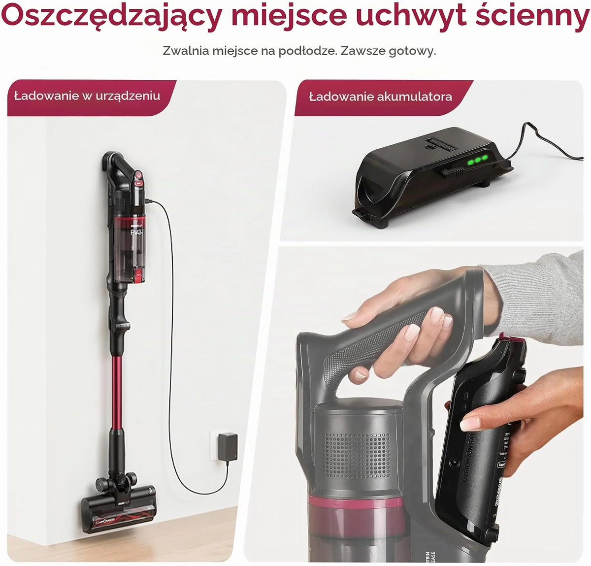 FAMIVAC FV3 Bezprzewodowy Odkurzacz Pionowy 60KPa/50Min/120㎡, Składana Rura, Samostojący, Antyplątaninowa Szczotka, Zielone LED, Odkurzacz Ręczny do Podłóg/Dywanów/Sierści