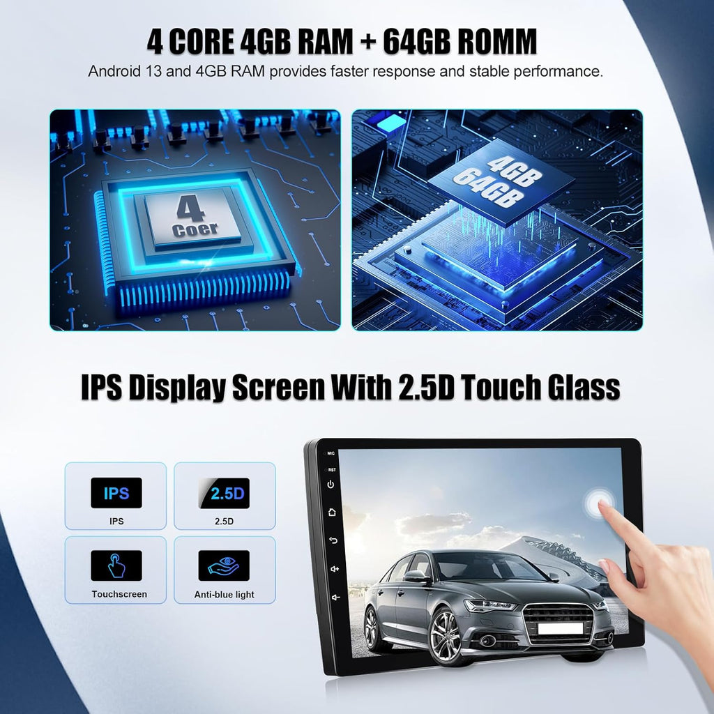 Autorradio SIXWIN 4+64G Android 13 para Renault Clio 3ª generación 2005-2014 con CarPlay, Android Auto, Mirrorlink, pantalla táctil de 9 pulgadas, navegador, WiFi, Bluetooth 5.0, FM/RDS, 32EQ y cámara de visión trasera