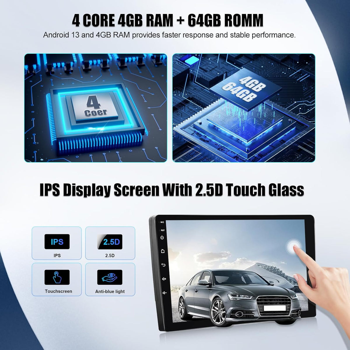 Autorradio SIXWIN 4+64G Android 13 para Renault Clio 3ª generación 2005-2014 con CarPlay, Android Auto, Mirrorlink, pantalla táctil de 9 pulgadas, navegador, WiFi, Bluetooth 5.0, FM/RDS, 32EQ y cámara de visión trasera