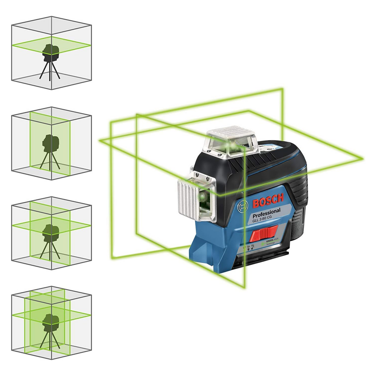 Bosch Professional 12V System Láser de líneas GLL 3-80 CG, receptor LR 7 (haz rojo y verde, 2 pilas de 1,5 V AAA, alcance: 5-50 m, funda protectora)