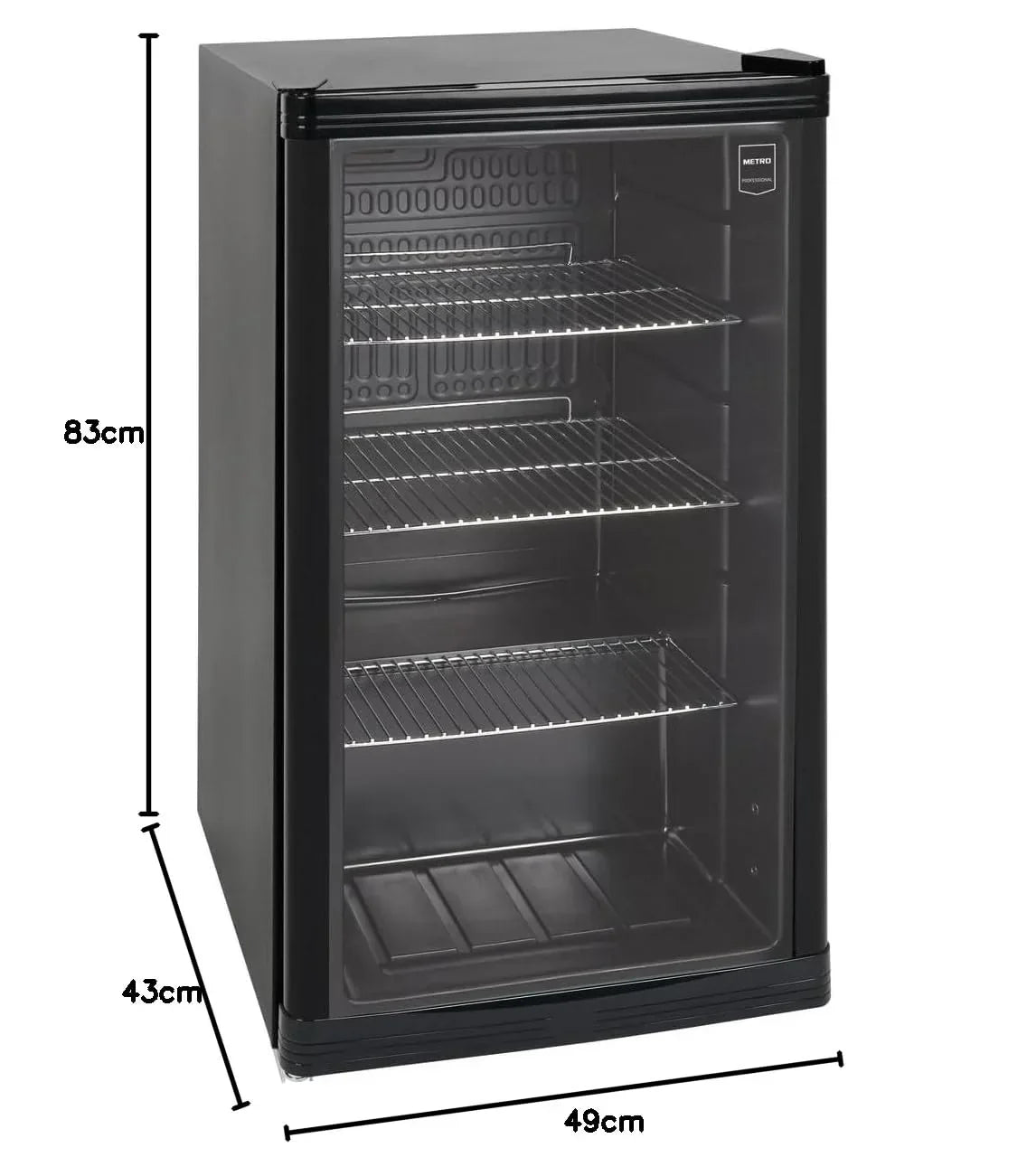Mininevera METRO Professional GPC1088 88L 1,052 kWh/24h 3 estantes de acero inoxidable puerta de cristal reversible 39dB LED clase energética D