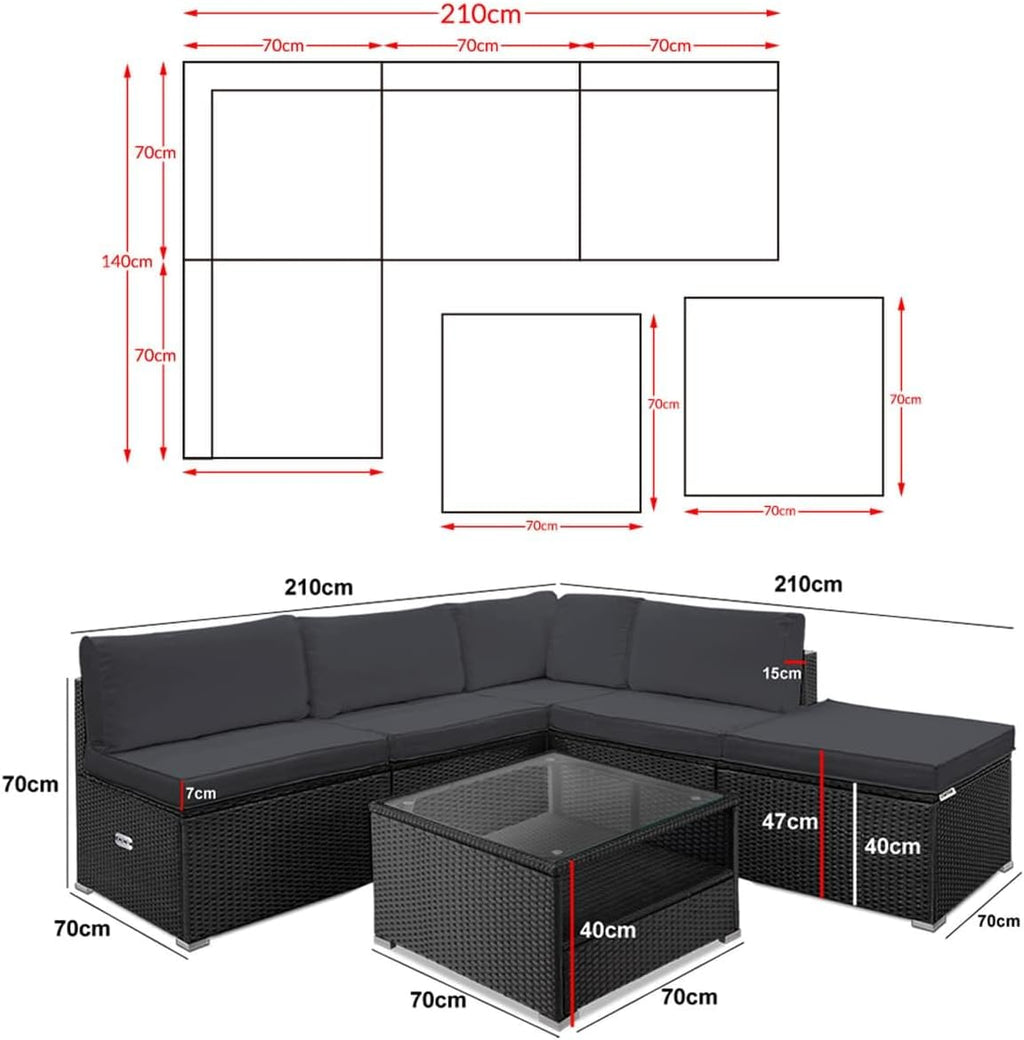 Set de muebles de jardín Lounge Casaria® incl. caja de almacenamiento de 318 L, para exteriores, con mesa, cojines, resistente a la intemperie, poliratán, color negro antracita, muebles para balcón y terraza