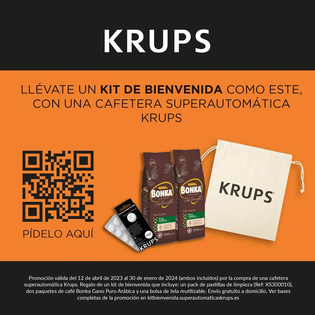 2025 Krups Essential - Cafetera superautomática, 15 bares de presión, molinillo cónico de metal, con selección de cantidad e intensidad de café, 1,7 l, 1 taza, acero, pantalla LCD + accesorios para leche