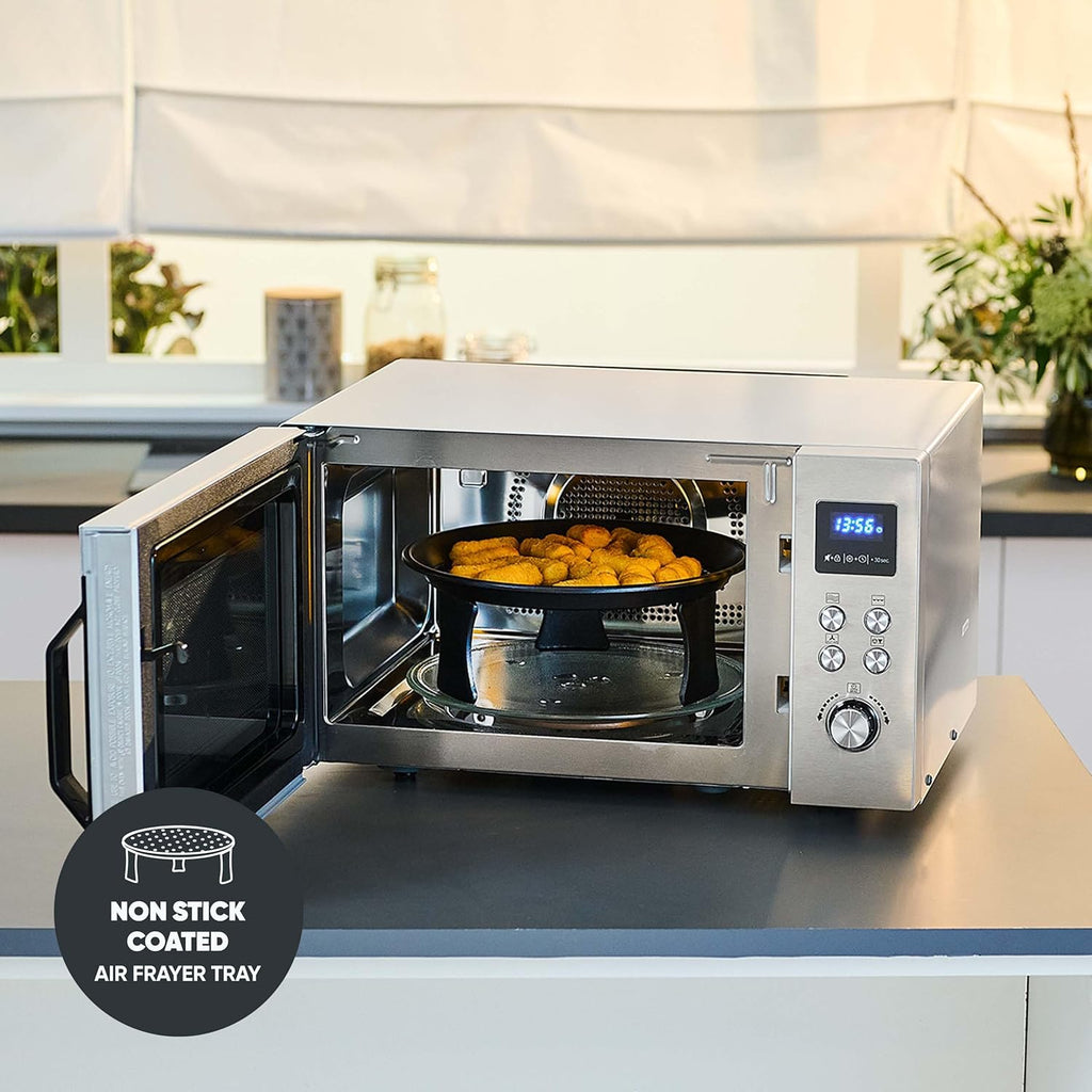 Microondas 4 en 1 SEVERIN "Crispy Wave", función de aire caliente hasta 230 °C, freidora de aire, microondas, horno y grill, temporizador de 95 min, potencia máx. 2150 W, 25 L, plata/acero inoxidable, MW 7982