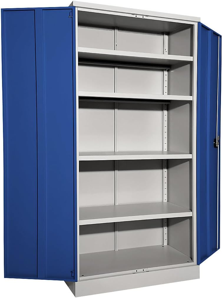 eurokraft | Armario metálico Nilas | con 4 estantes | Al x An x Pr 1950 x 915 x 421 mm | gris luminoso/azul genciana