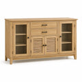 Aparador de madera de roble con cristal  templado y 2 cajones, 2 puertas, color natural, 90x150x40 cm