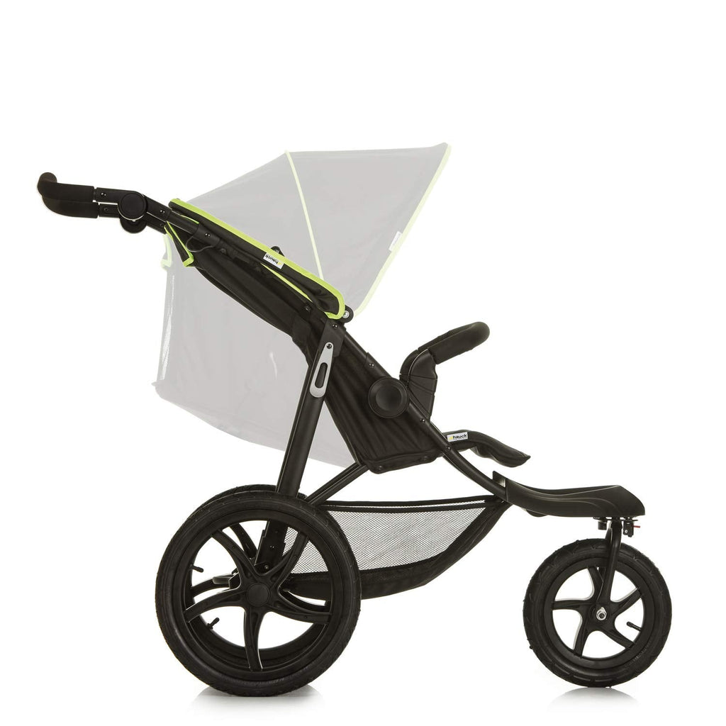 Cochecito hauck Runner 2, silla de paseo de tres ruedas con ruedas neumáticas XL para niños de hasta 22 kg, protección UV 50+, ventana de ventilación, altura ajustable, plegable, cesta XL de hasta 3 kg, función de reclinado (negro)