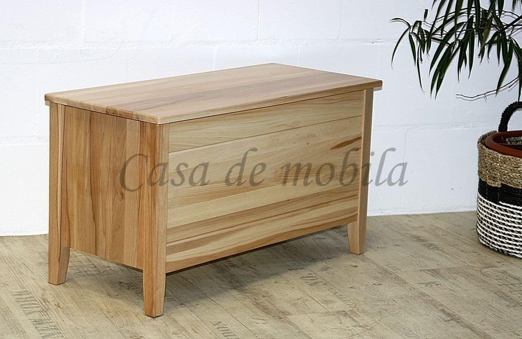 Baúl de madera maciza Casa 84 cm, haya núcleo maciza, barnizado natural