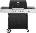 Barbacoa de gas Royal Gourmet de 4+1 quemadores de acero inoxidable, parrilla de gas de 14,5 kW con estantes y termómetro, 2 ruedas direccionales, 2 puertas, adecuada para jardín y exterior, negra