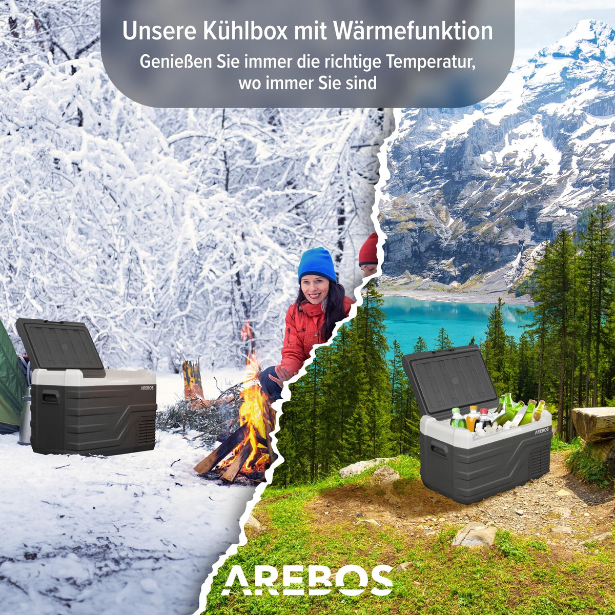 Nevera de compresor Arebos 35 litros con control inteligente por app, USB, hasta -20°C, 12V 24V 230V, para coche, camión, camping, barco y autocaravana