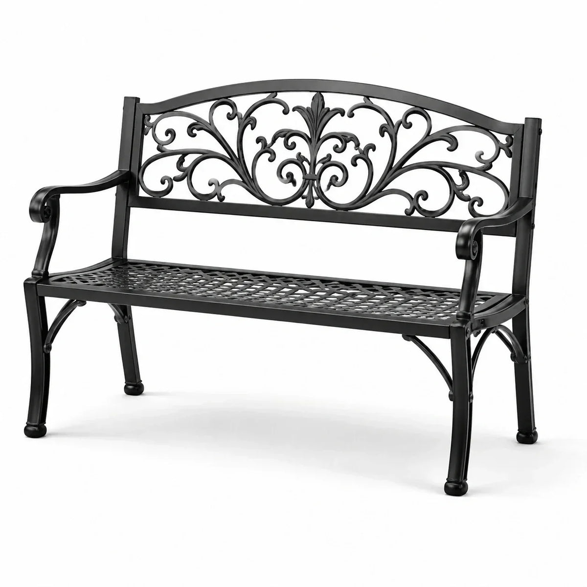 Banco de jardín de hierro fundido, 2 plazas, negro