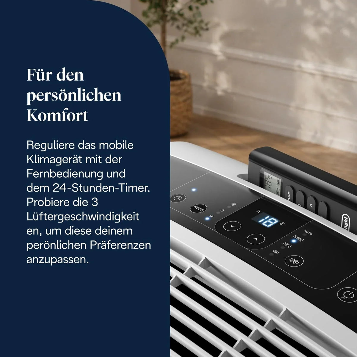 Acondicionador de aire portátil 3 en 1 De'Longhi Pinguino para hasta 27 m², 9400 BTU, silencioso, mando a distancia, 24 h, clase energética A, PACEM82