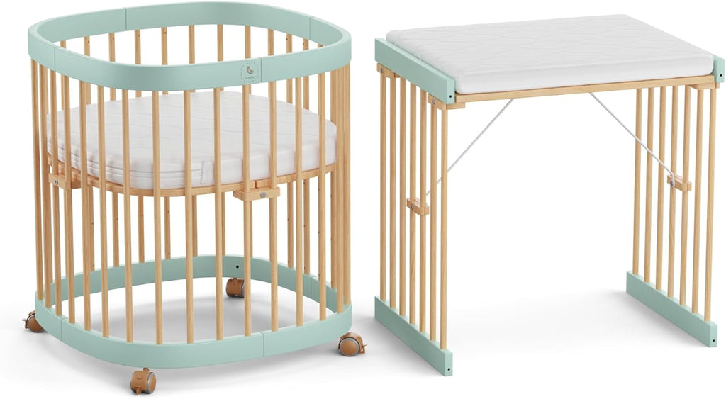Cuna 7 en 1 tweeto®: cuna de madera evolutiva | cuna de colecho y cuna de barrotes de altura regulable | convertible en cama infantil y parque de juegos (haya natural)