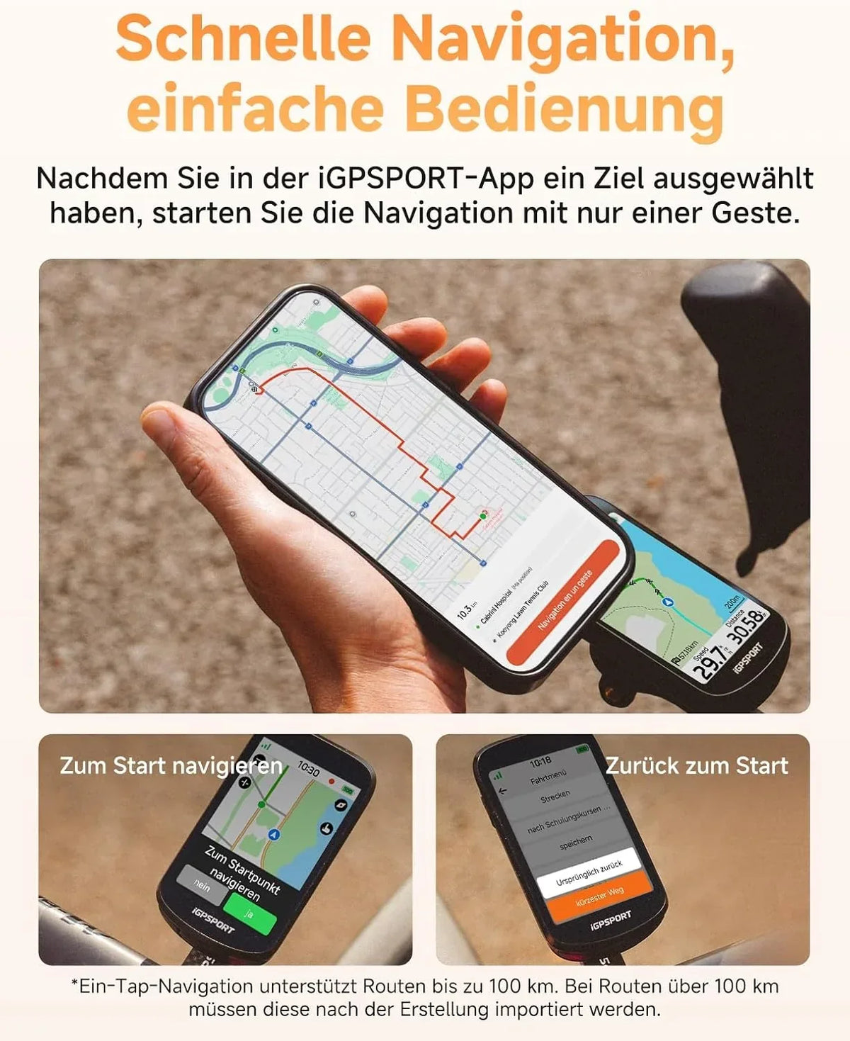 Ciclocomputador BSC500 con navegación GPS, pantalla a color de 3,3 pulgadas, pantalla táctil, IPX7, ANT+, Bluetooth, modo bicicleta eléctrica y función de mapas