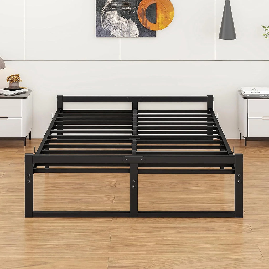 Łóżko 160 x 200 cm z Stelażem, Rama Łóżka 160 x 200 cm, Wykonana z Metalu, Ze Stalową Podpórką, Wysokość 160 x 200-48 cm, Łóżko Młodzieżowe z Miejscem do Przechowywania
