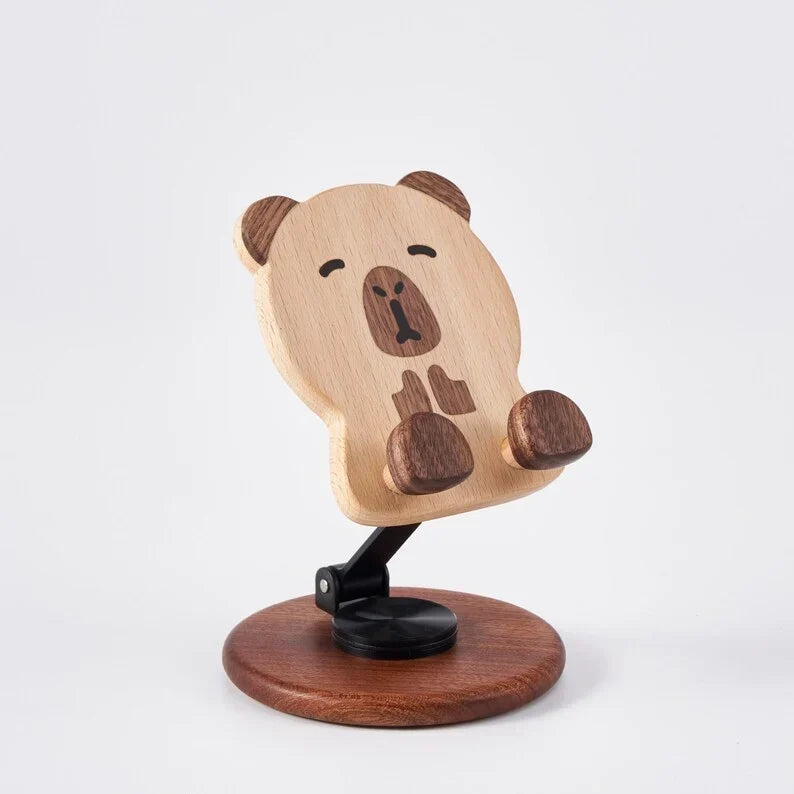 Soporte de madera para teléfono, capibara, tallado a mano, decoración de mesa, regalo