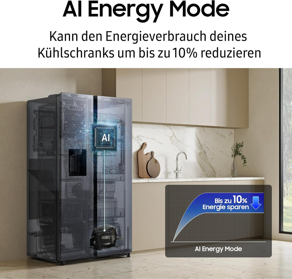 Frigorífico americano Samsung RS90F67BETEF, nevera con congelador AI, 178 cm, 614 l, dispensador de hielo/agua con depósito, Family Hub, modo AI Energy y control por voz, aspecto de acero inoxidable