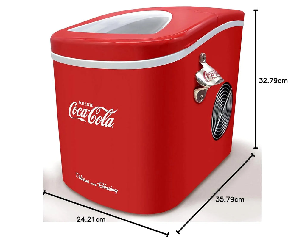Salco Coca Cola kostkarka do lodu – maszyna do lodu w 2 rozmiarach – 12 kg kostek lodu dziennie – wzornictwo retro – przenośna kostkarka do kostek lodu do koktajli, napojów i imprez