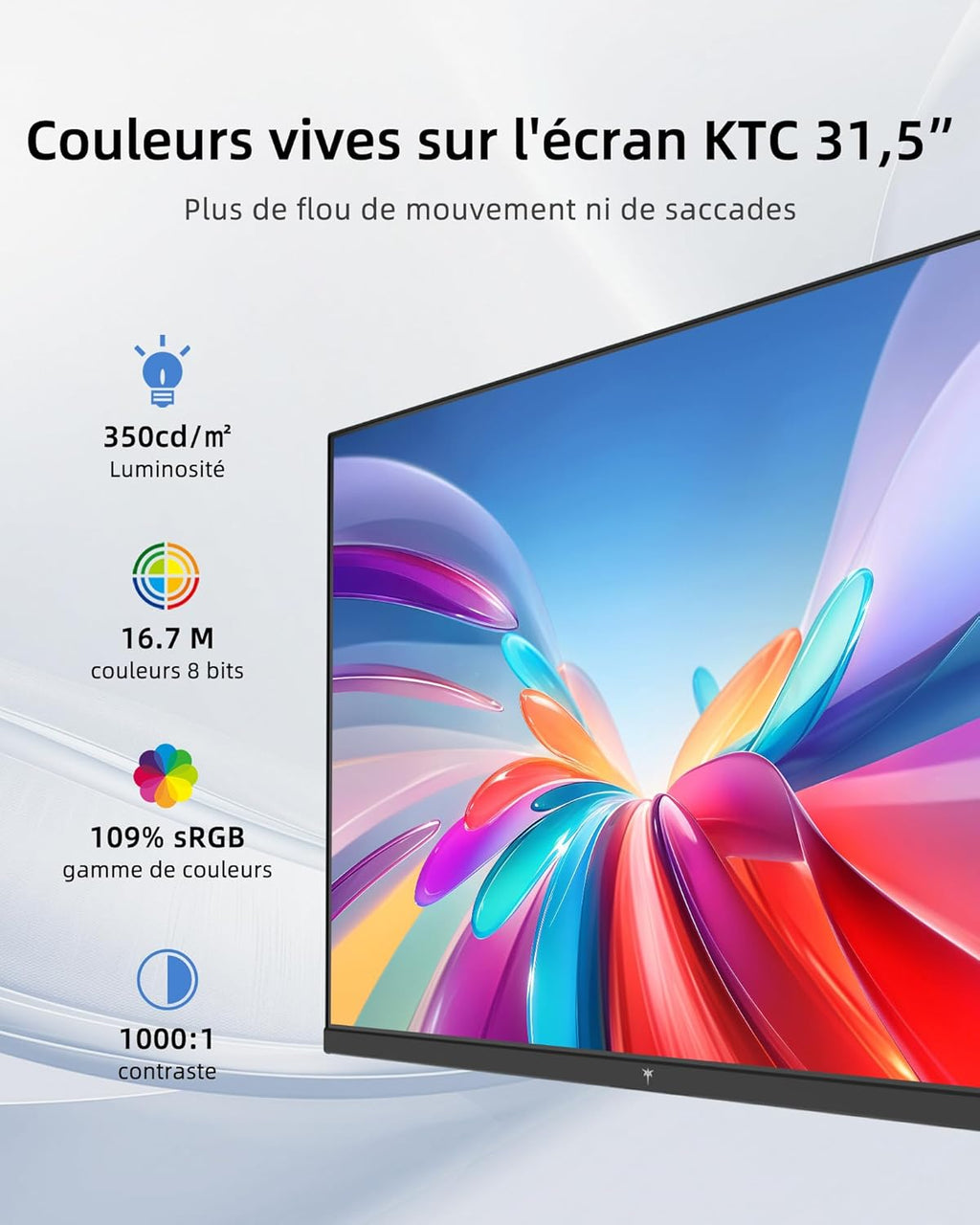 Monitor PC KTC 32 pulgadas QHD | 2K@120Hz (OC) | Blanco | Panel IPS | ΔE＜2, 99% sRGB, 85% DCI-P3 | VESA 100×100 | Luz azul reducida | HDR10 | HDMI, DP | Monitor para oficina, diseño, estudio y ocio