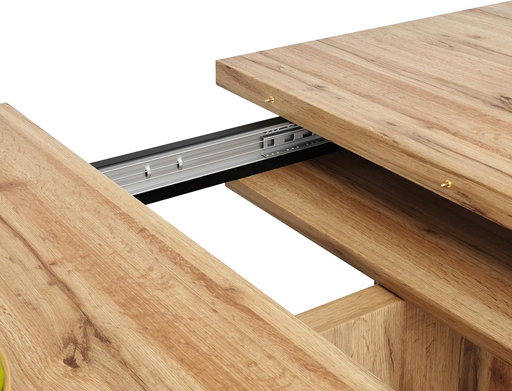 Mesa de comedor extensible con patas en forma de X para 4-6 personas, mesa de cocina y comedor con tablero de madera veteada, mesa de comedor extensible, 119-158.8x80x75 cm, color madera