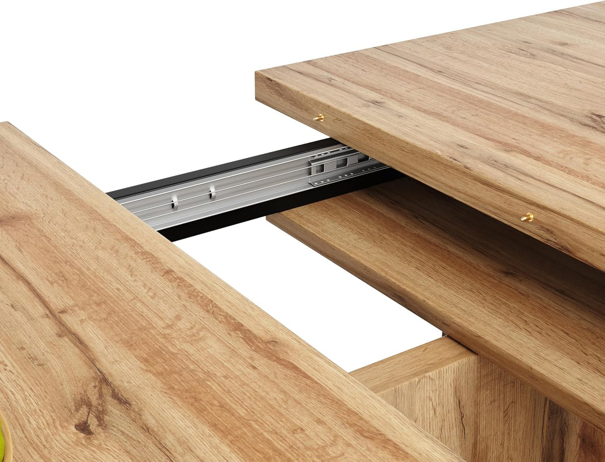 Mesa de comedor extensible con patas en forma de X para 4-6 personas, mesa de cocina y comedor con tablero de madera veteada, mesa de comedor extensible, 119-158.8x80x75 cm, color madera